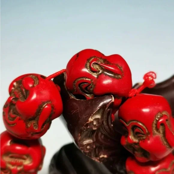 Good Chinese Old Collection Exquisite Red Coral Carved Buddha head Bracelet SD4